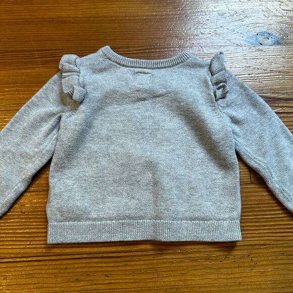Gap gray pink bunny fairy knit ruffle crew sweater SIZE 6-12M - Picture 4 of 4